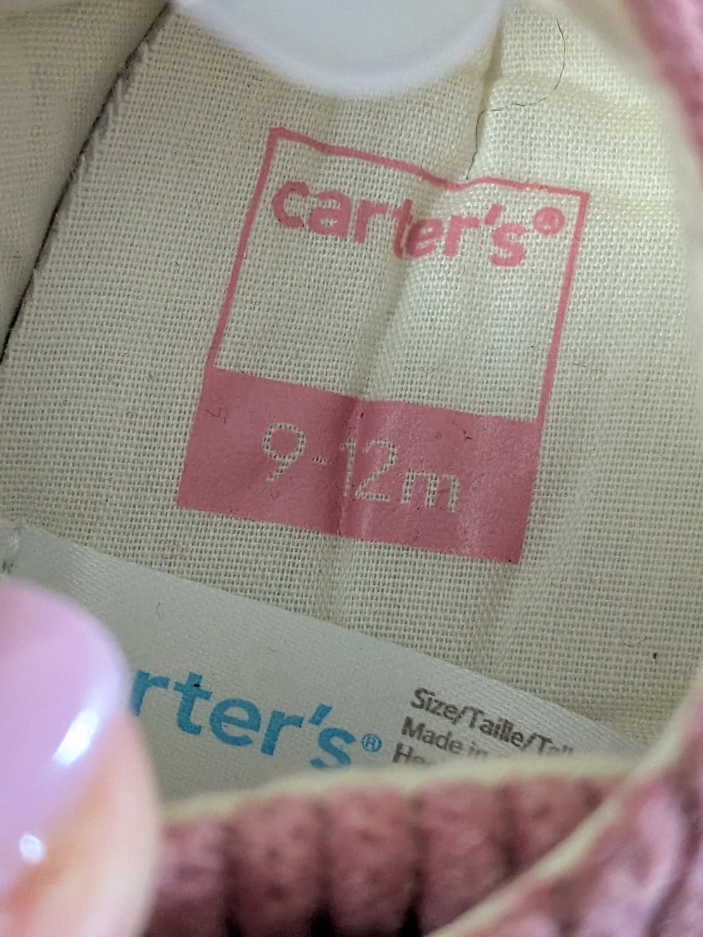 Carter's NWT Pink Corduroy Baby Shoes With Velcro Closure Sz 9-12 Months Cozy